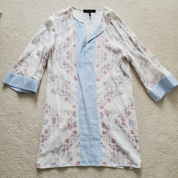 BCBGMaxAzria Contrast Trim Floral Print Tunic Dress szXS